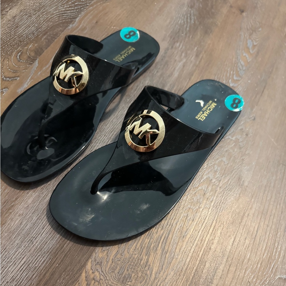 Michael Kors Black Sandals with Gold Logo